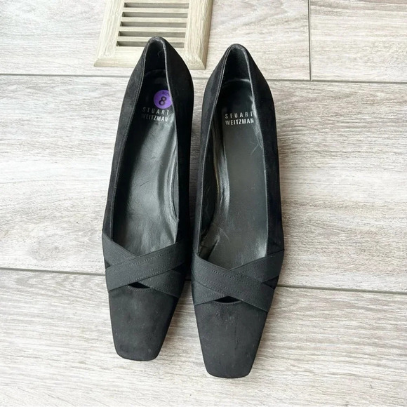 Stuart Weitzman Kitten  Heel Suede Leather Square Toe Pumps - Picture 3 of 15